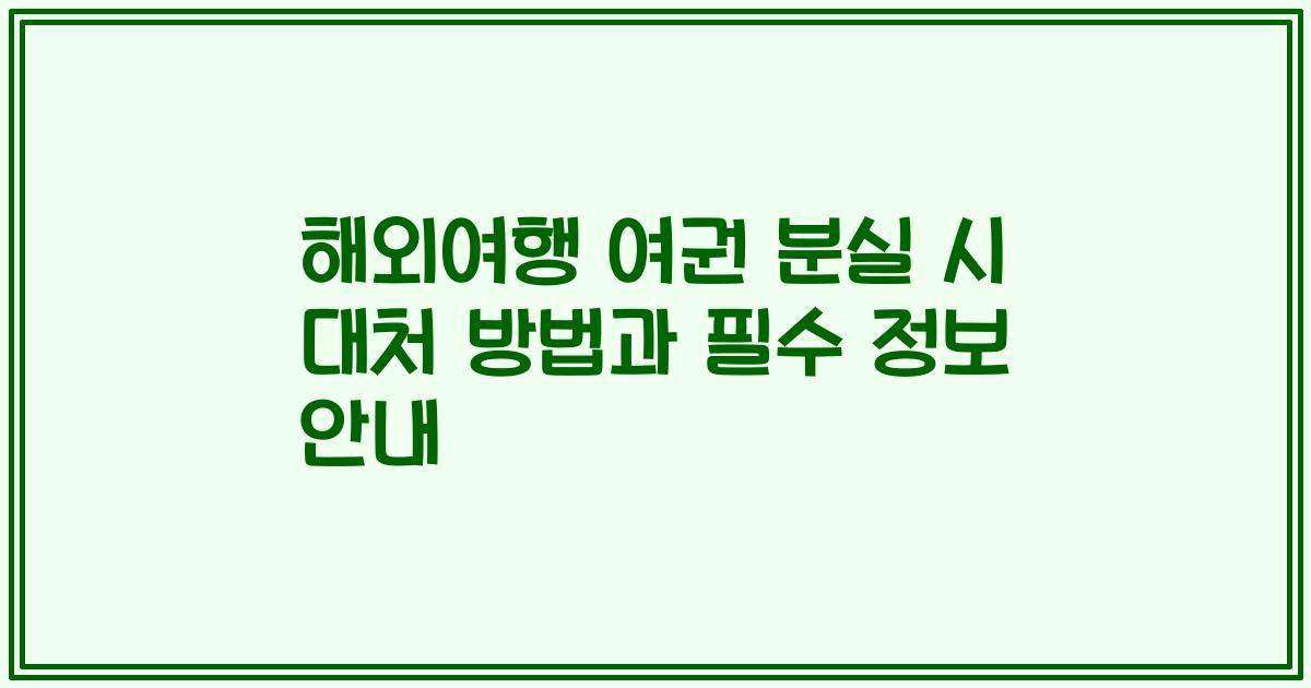 해외여행 여권 분실 시 대처 방법과 필수 정보 안내